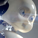 Close-up of a child-like robot face