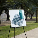 3-D graphic on an easel standing in a park